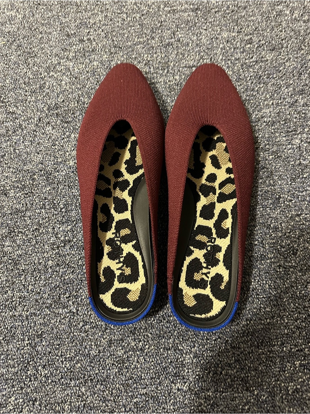 Rothy's Wine Red Knit Slip-On Flats with Leopard Insole